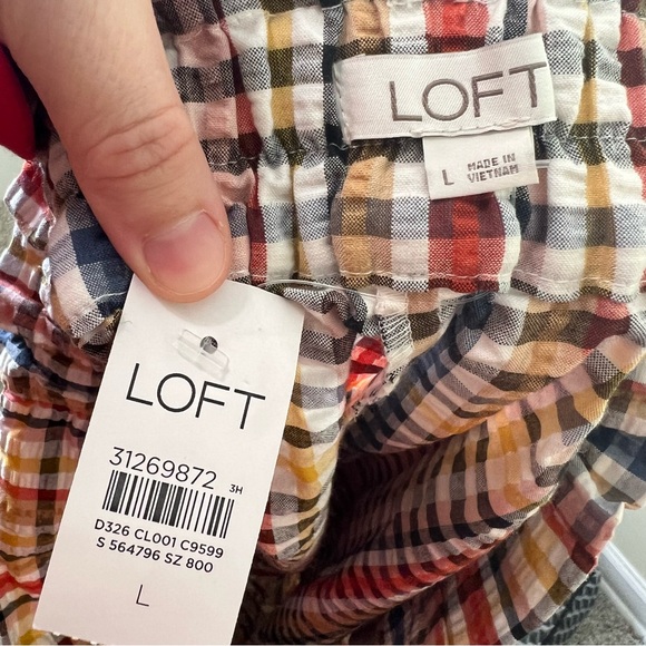 Loft NWT Paperbag Pull On Gingham Plaid Belted Shorts Multicolor High Rise Large - Picture 8 of 11